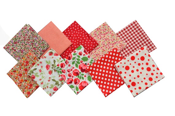 Quilt Cotton Fabric 40 Charm Pack 5x5 Squares Red Tone