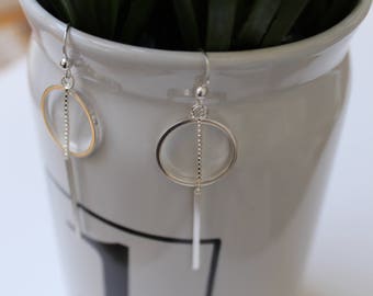 Geometric earrings, geometric jewelry, silver earrings, Dangle earrings, circle silver earrings, Silver Drop earrings, silver earrings