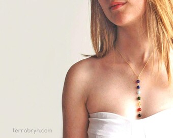 Chakra Necklace, Gold Yoga Jewelry Gift, Chakra Balancing Pendant, Chakra Beads in Gemstones & 14k Gold-filled
