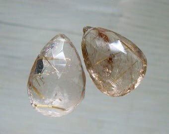 Golden Rutilated Quartz Micro Faceted Pear Briolette, 2 pcs, J10-6