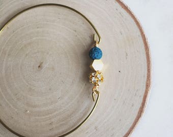 Lava rock bangle, teal, essential oil bracelet, delicate modern jewelry