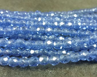 Sapphire Luster Czech Glass Firepolish Beads 4mm Faceted Round Glass 50pc