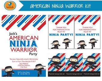 American Ninja Warrior Party Kit, Ninja Birthday, Karate, Boy Invitation, Digital Party Kit, Ninja Invitation, Birthday Party Printable