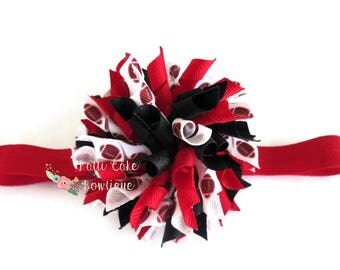 Red and Black Atlanta Falcons Korker Bow Headband, Girls Hair Bows, Girls Headband, Curly Football Korker Hair Clip, Korker Bow Clip
