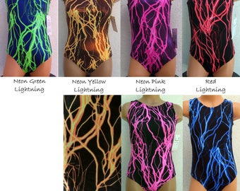 Lightning and Fire Leotard Gymnastics - MTO - Tank, Spaghetti Strap, Long-Sleeved, Biketard, Unitard - Your Choice!