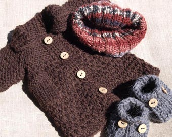 Waldorf Doll Clothes -Hand knitted autumn/winter outfit , fit 9 - 10 inch dolls