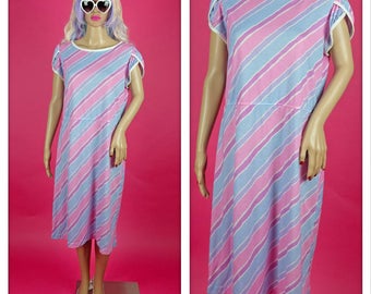 Vintage 1980s Pastel Pink and Blue Sun Dress