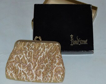 NEW Vintage Bond Street Original Elegant "Aida" Mini Cosmetic Case/Change Purse, Metallic Gold, Evening, 1960's In Box
