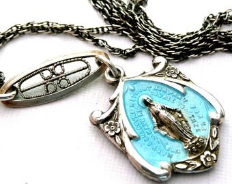 Sterling Silver, Miraculous Medal, Mary Necklace, Catholic Necklace, Virgin Mary