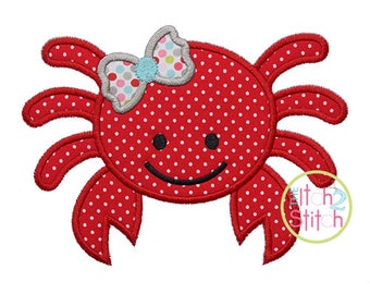Girly Crab Applique Design (fonts NOT included) In Hoop Sizes 4x4, 5x7, and 6x10 INSTANT DOWNLOAD now available