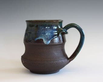 Pottery Mug, 14 oz, handthrown ceramic mug, stoneware pottery mug, unique coffee mug