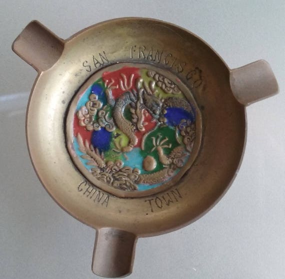 Brass Souvenir Ashtray from San Francisco China Town Vintage Brass Souvenir Ashtray from San Francisco China Town Vintage
