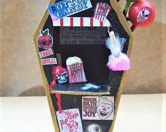 Dollhouse Miniature Spooky Halloween CARNIVAL SNACK BAR Popcorn Cotton Candy Apple