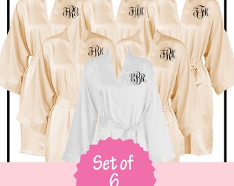 Bridesmaid Robes SET OF 6 Bridesmaids Gifts, Personalized Satin Robes,Wedding Robes, personalized robes, monogrammed robes, Purple Plum