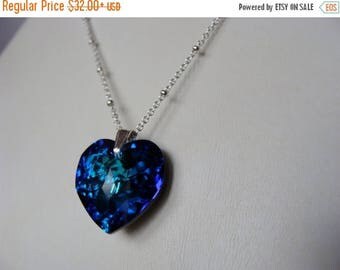Swarovski Crystal Bermuda Blue Heart Sterling Silver Necklace