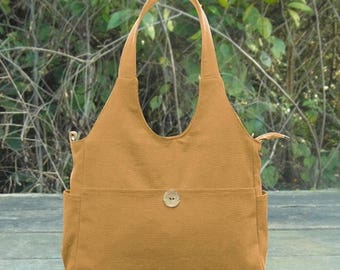 On Sale 20% off Yellow hand bag, cotton canvas shoulder bag, fabric messenger bag, diaper bag for moms