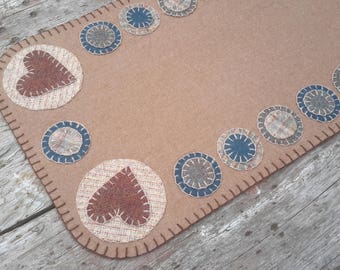 Wool penny rug, wool table runner