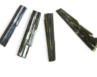 Four Green Tourmaline Natural Crystals