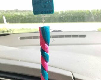 Unicorn horn rear view mirror accessory . Unicorn . Unicorn horn . I believe in unicorns . Glitter . Car accessory . Fantasy . Magical