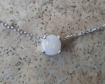 Genuine Opal (October Birthstone) 5mm choker necklace in Sterling Silver or Gold