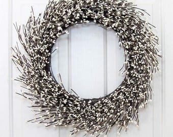 STORM DOOR - Shabby Chic Wreath - Farmhouse Wreath - Ivory Pip Berry Wreath - Winter Wedding Wreath - Rustic Wreaths - Front Door Wreath