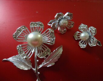Sarah Coventry Flower Brooch and Earring Set