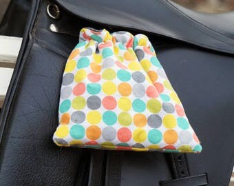 Ready to Ship Stirrup Covers - Pastel Rainbow Multicolored Circles Dots Reversible - Cozies // Bags