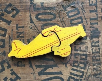 vintage wooden plane puzzle, antique wood toy, great graphics, easy 2-piece puzzle, nursery decor, from Elizabeth Rosen