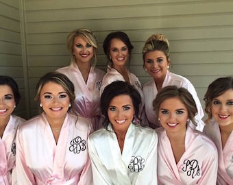 SALE Monogram Bridesmaids Robes, Bride Robe, Blush Satin Robes -Personalized Robes - Monogrammed Robes for Weddings - Bridal Robes
