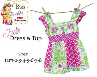 Jodie Girl's Sewing Pattern. Girl's Dress Pattern. Girl's Summer Top Pattern, Toddler Dress Sewing Pattern, Girl's pdf Sewing Pattern.