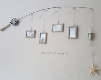 Fishing Pole Picture Frame - Silver Pole - 4 - 2 1/4 in x 3 1/2 in Picture Frames - Distressed Driftwood