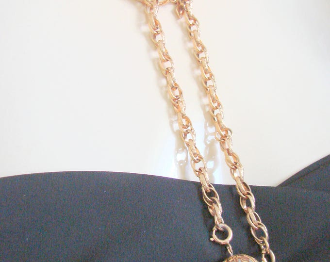 Sarah Coventry Lariat Pearl Necklace / Chain-Ability Collection / Belt / Textured Goldtone Chain / Tassel Necklace / Jewelry