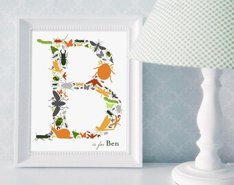 Insects Monogram Print, Bugs Monogram Print, Custom Monogram Print - Insects, Bugs Nursery Art, Insects Nursery Art