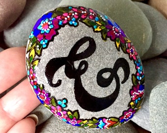 The ampersand/ painted rocks/ painted stones/ rock art / paperweights/ boho art / hippie art / desktop art / hand painted rocks / cape cod
