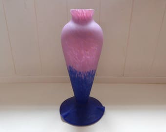 French Glass Lamp Base Pate de Verre Pink and Purple With Signature Vintage Art Deco