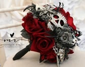 Skull wedding bouquet, alternative, Ornate handle, brooch bouquet, Vintage, retro, gothic, wedding flower, posy bouquet, skull wedding