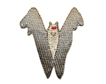 ID 0930 Silver Vampire Bat Patch Halloween Scary Embroidered Iron On Applique