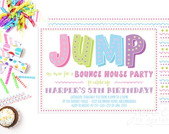 Bounce House Party Invitation - Trampoline Party Invitation - Birthday Invitations