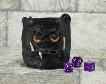 Dice Bag Marble Bag With Monster Face Dungeons And Dragons RPG LARP Rune Bag Magic The Gathering Gamer Gift Black Leather