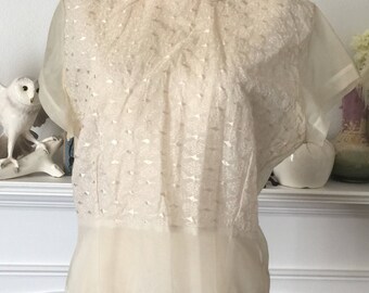 50s Embroidered Nylon Blouse