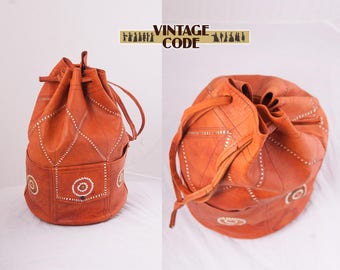 Leather Caramel Brown drawstring Bag Shoulder bag / Hippie Boho Festival Ethnic Bag