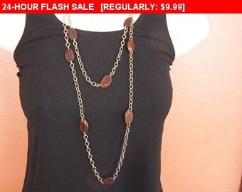 vintage wood beaded chain necklace