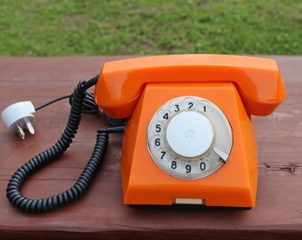 Orange rotary phone Vintage rotary telephone 1979 Orange table phone Soviet phone Retro telephone Soviet vintage telephone