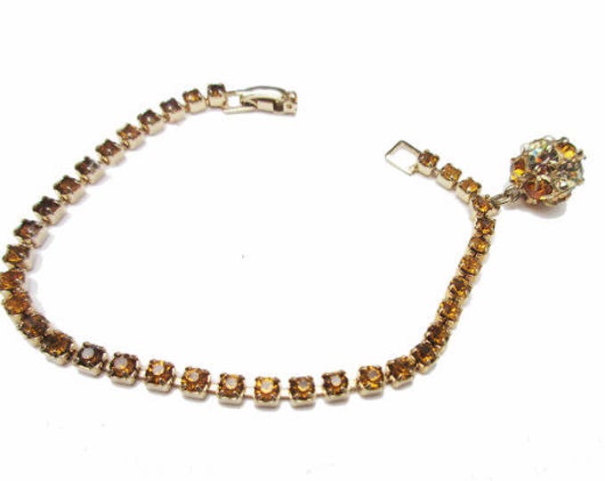 Weiss Rhinestone Bracelet - Tennis Bracelet - Amber crystal - Gold metal - with ball charm