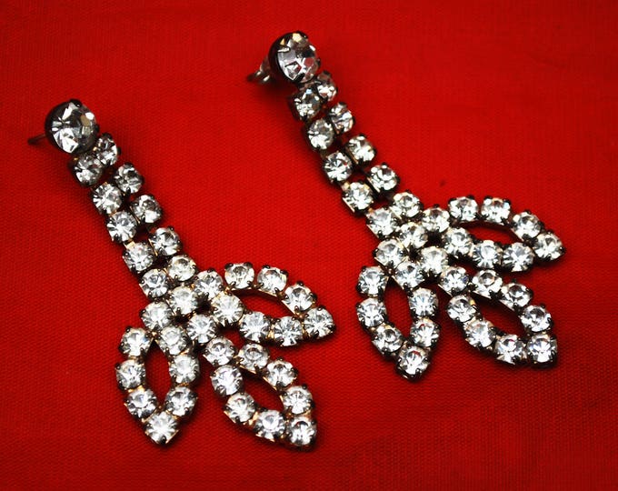 Rhinestone Earrings - Dangle chandelier - Pierced - Wedding Bride - formal Prom - Bling