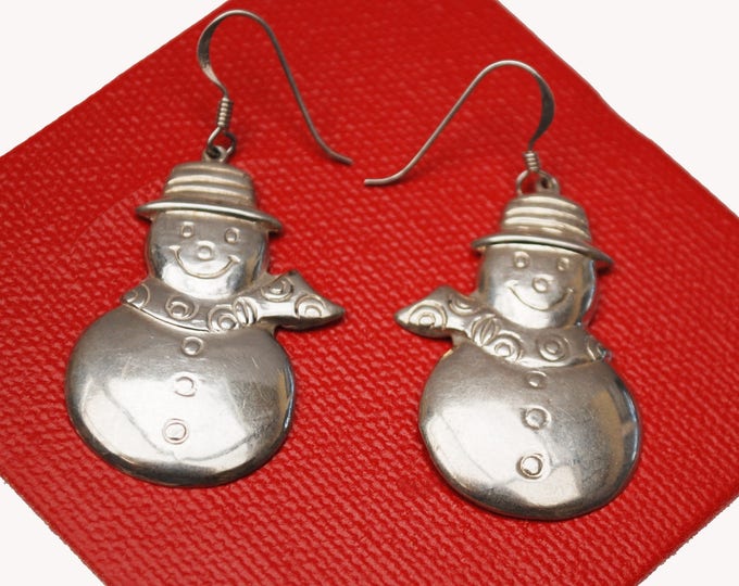 Sterling Snow Man Earrings - Silver Holidaychristmas - Winter figurine dangle earring