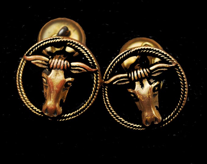 Gold Cow Cuff links -Brass golden - Bull cow head - Vintage cufflinks