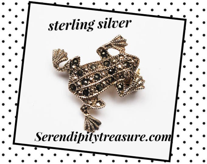 Frog Brooch - Sterling Silver - Marcasite - Froggy Pin