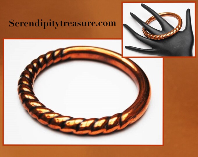 Boho copper bangle -Hollow copper -Ribbed stripped - modern bracelet