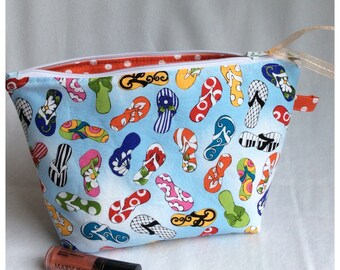 Summer flip flop fabric cosmetics zipper pouches, accessory bag, travel set, feminine products tote, purse organizer, lipstick bag